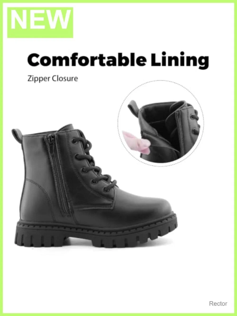 Girls Combat Boots with Bow, Lace Up Side Zipper, Ankle Boots